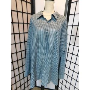 Haband Mens Blue Gingham Check Button Up Shirt 3X